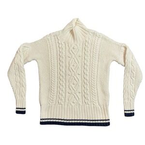 Vineyard Vines Cable Knit Turtleneck Sweater Cream Navy Stripe XS
